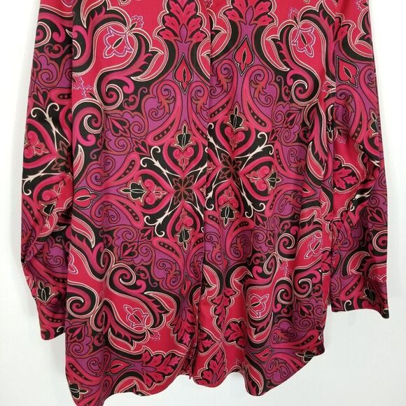 Chico's Women's Paisley Button Up Tunic Top Blouse Sz 14 Red Long Sleeve Artsy - Picture 3 of 7